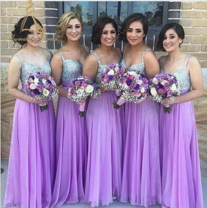 Light purple bridesmaids Sparkly dress sweetheart top chiffon Long